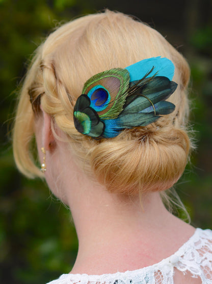 Teal and Peacock Feather Hair Clip | Peacock Feather Fascinator | Bridal Hair Clip | Bridesmaid Hair Clip | Wedding Fascinator