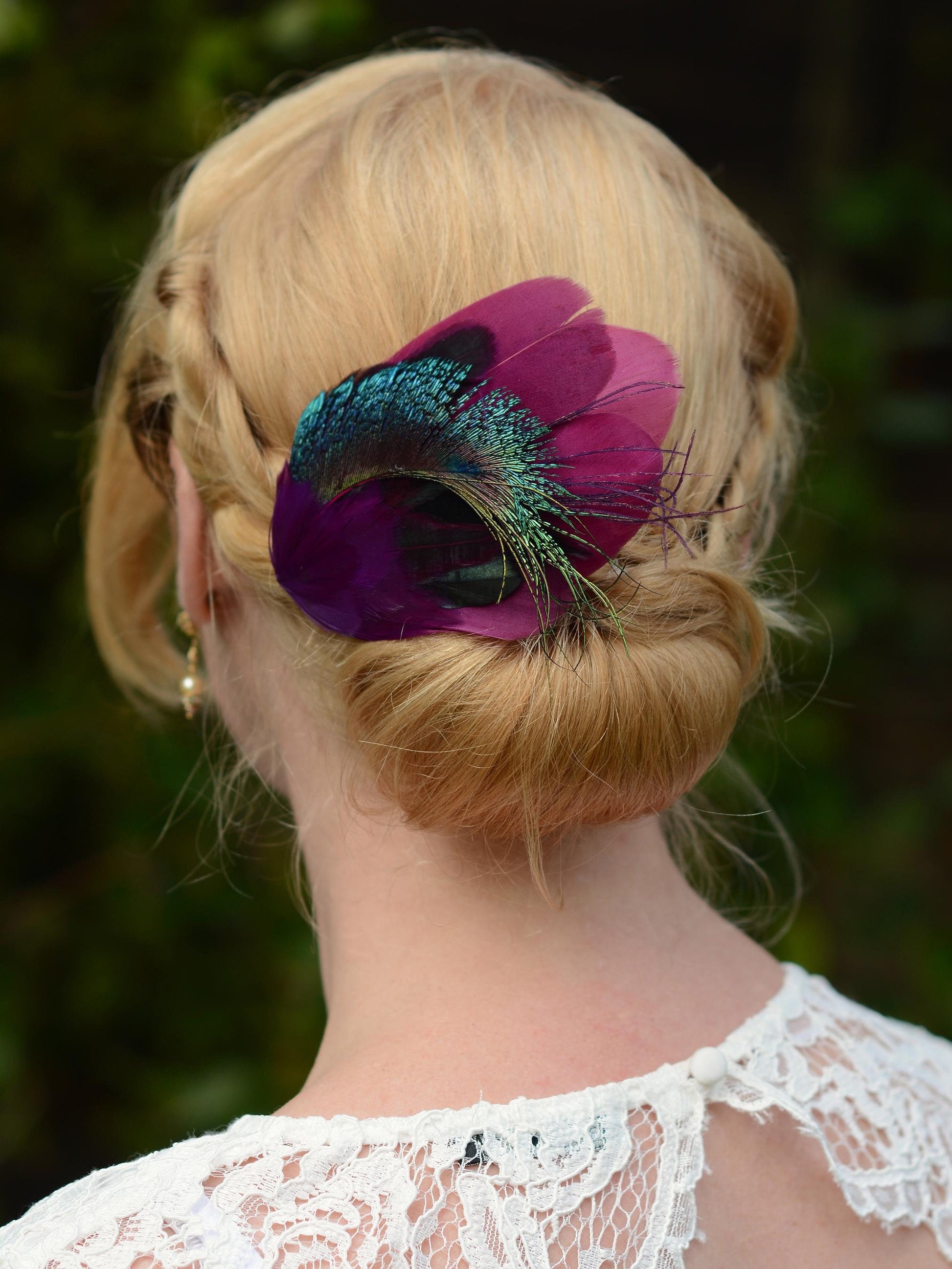 Purple and Peacock Feather Hair Clip No.24 | Peacock Feather Fascinator | Peacock Feather Headpiece | Bridesmaid Hair Clip | Wedding