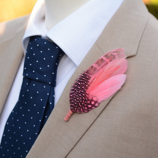 Ombre Blush Pink and Coral Feather Lapel Pin | Pheasant Feather Boutonniere | Feather Brooch | Feather Hat Pin