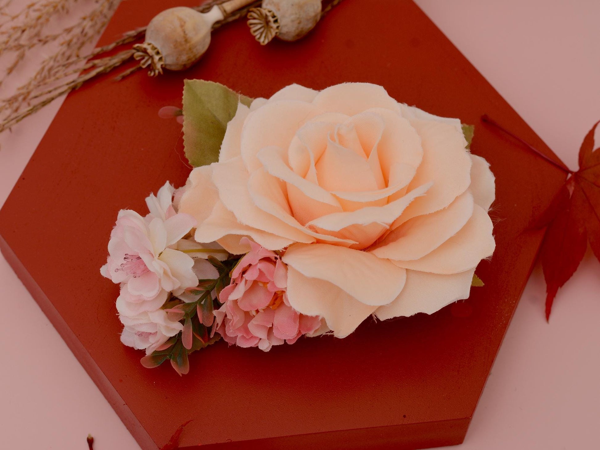 Peach and Pink Rose Hair Clip | Bridal Headpiece | Floral Headpiece | Bridal Hair Clip | Flower Headpiece | Flower Hair Clip