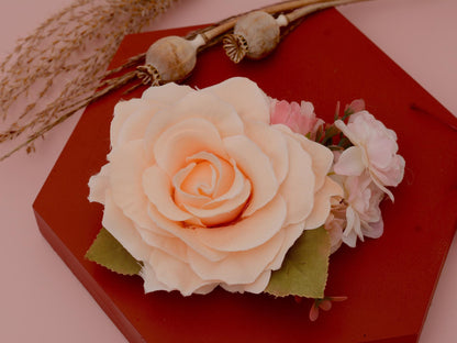 Peach and Pink Rose Hair Clip | Bridal Headpiece | Floral Headpiece | Bridal Hair Clip | Flower Headpiece | Flower Hair Clip