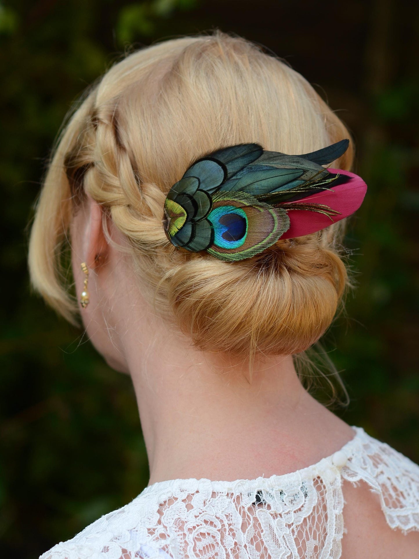 Burgundy and Peacock Feather Hair Clip | Peacock Feather Fascinator | Wedding Fascinator | Bridal Hair Clip | Bridesmaid Hair Clip