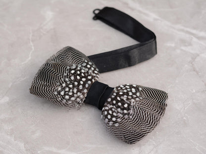 Pin Stripe and Polka Dot Feather Bow Tie | Pin Striped Bow Tie | Feather Neck Tie | Grooms Outfit | Groomsmen Gift | Monochrome Bow Tie