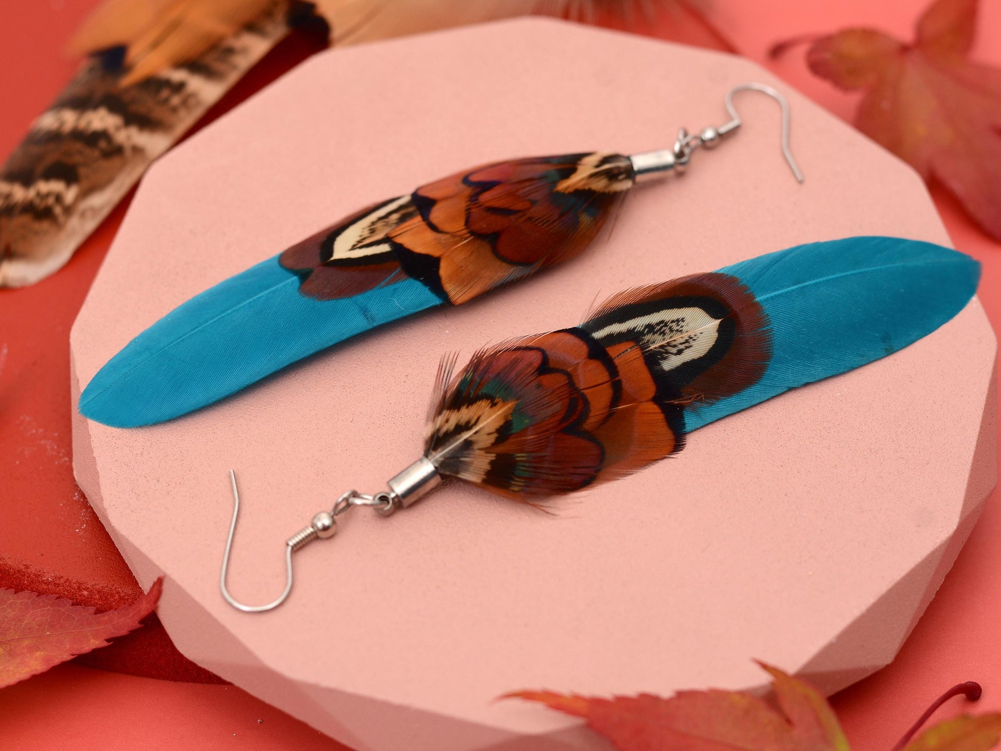 Teal and Copper Pheasant Feather Earrings | Festival Earrings | Feather Jewellery | Festival Jewellery | Drop Earrings