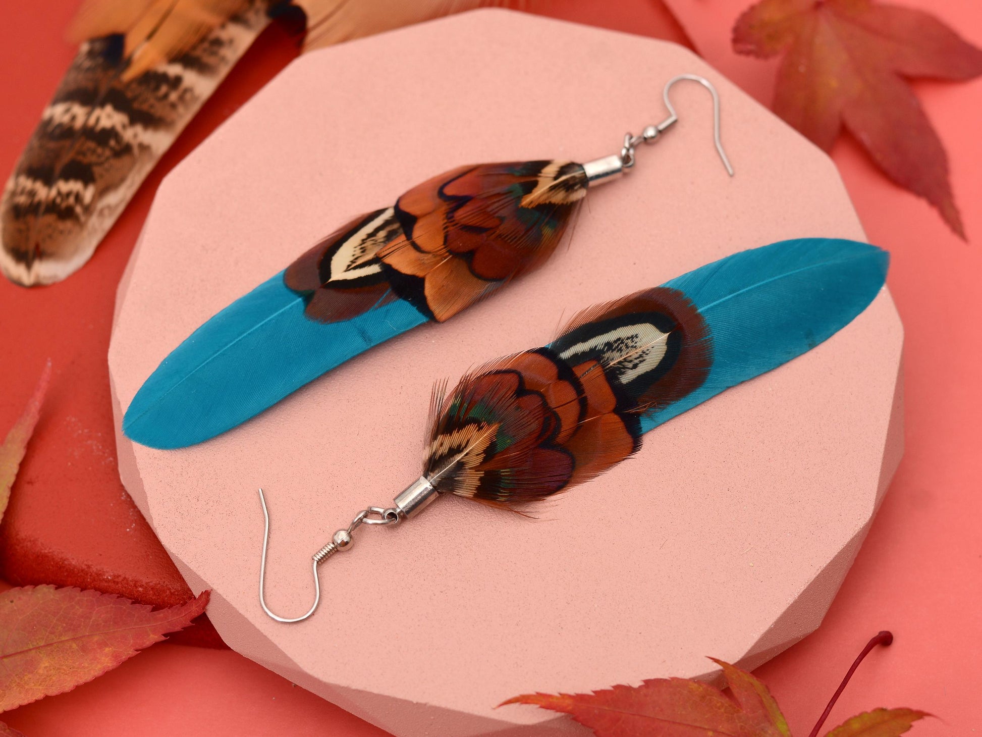 Teal and Copper Pheasant Feather Earrings | Festival Earrings | Feather Jewellery | Festival Jewellery | Drop Earrings