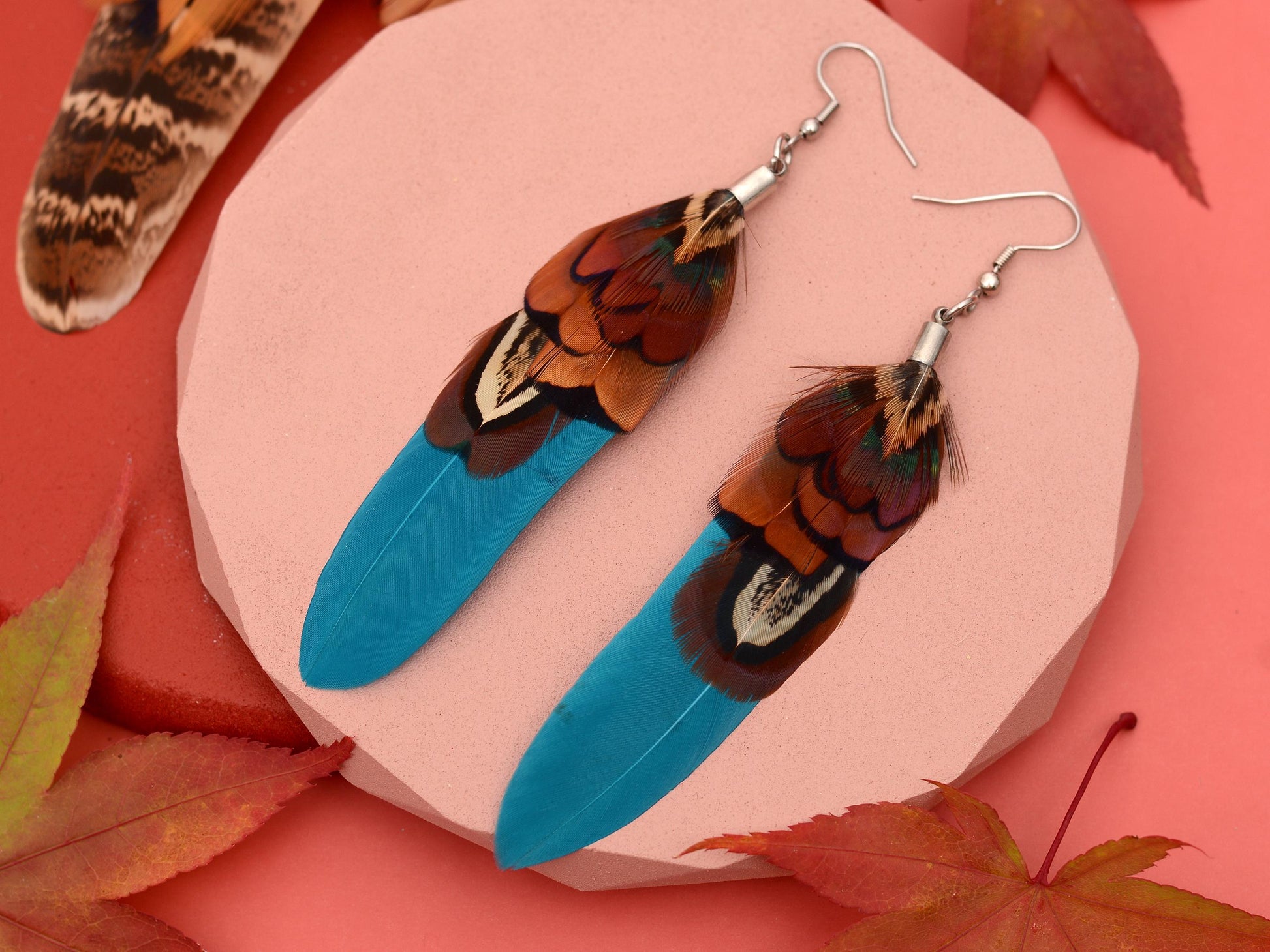 Teal and Copper Pheasant Feather Earrings | Festival Earrings | Feather Jewellery | Festival Jewellery | Drop Earrings
