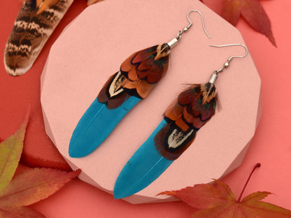 Teal and Copper Pheasant Feather Earrings | Festival Earrings | Feather Jewellery | Festival Jewellery | Drop Earrings