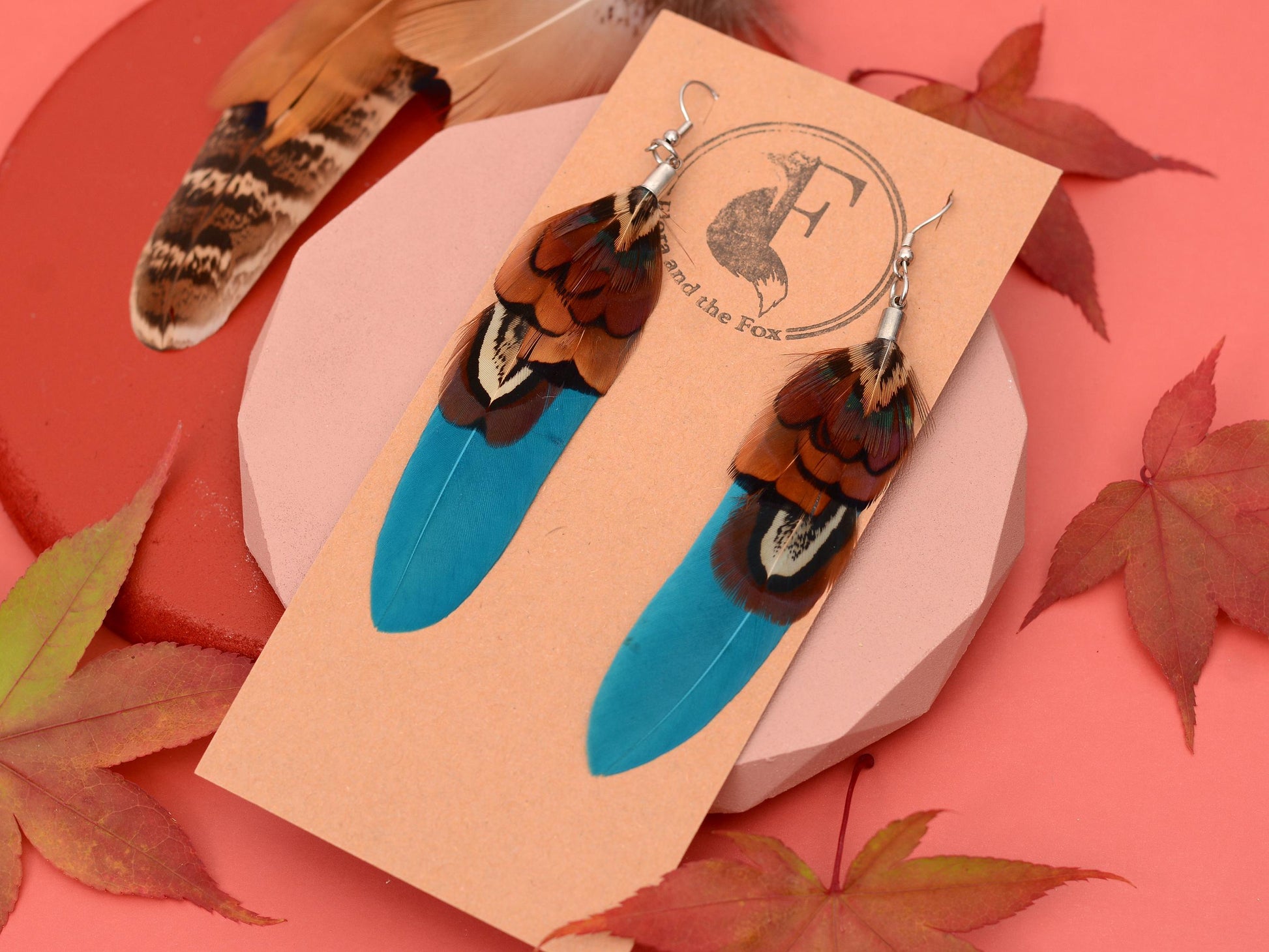 Teal and Copper Pheasant Feather Earrings | Festival Earrings | Feather Jewellery | Festival Jewellery | Drop Earrings