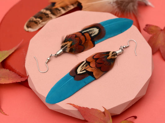 Teal and Copper Pheasant Feather Earrings | Festival Earrings | Feather Jewellery | Festival Jewellery | Drop Earrings