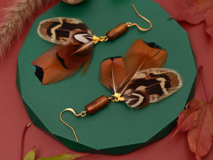 Pheasant Tassel Feather Earrings with Vintage Glass Tube Bead | Festival Earrings | Feather Jewellery | Festival Jewellery