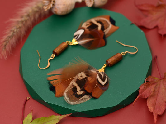 Pheasant Tassel Feather Earrings with Vintage Glass Tube Bead | Festival Earrings | Feather Jewellery | Festival Jewellery