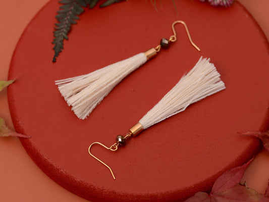 Ivory Feather Tassel Earrings | Festival Earrings | Feather Jewellery | Festival Jewellery | Bohemian | Long Earrings