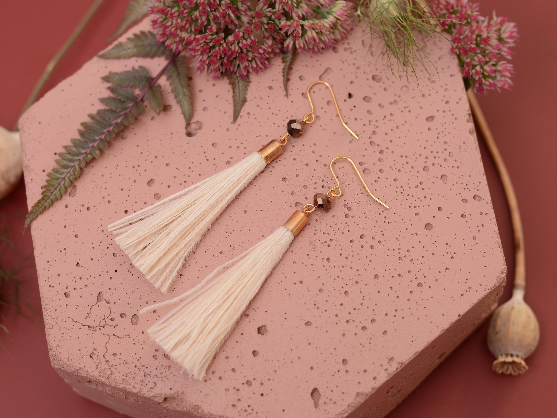 Ivory Feather Tassel Earrings | Festival Earrings | Feather Jewellery | Festival Jewellery | Bohemian | Long Earrings
