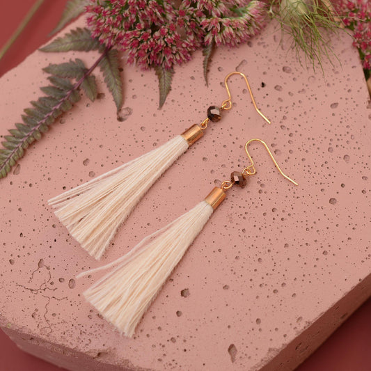Ivory Feather Tassel Earrings | Festival Earrings | Feather Jewellery | Festival Jewellery | Bohemian | Long Earrings