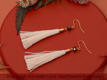 Ivory Feather Tassel Earrings | Festival Earrings | Feather Jewellery | Festival Jewellery | Bohemian | Long Earrings