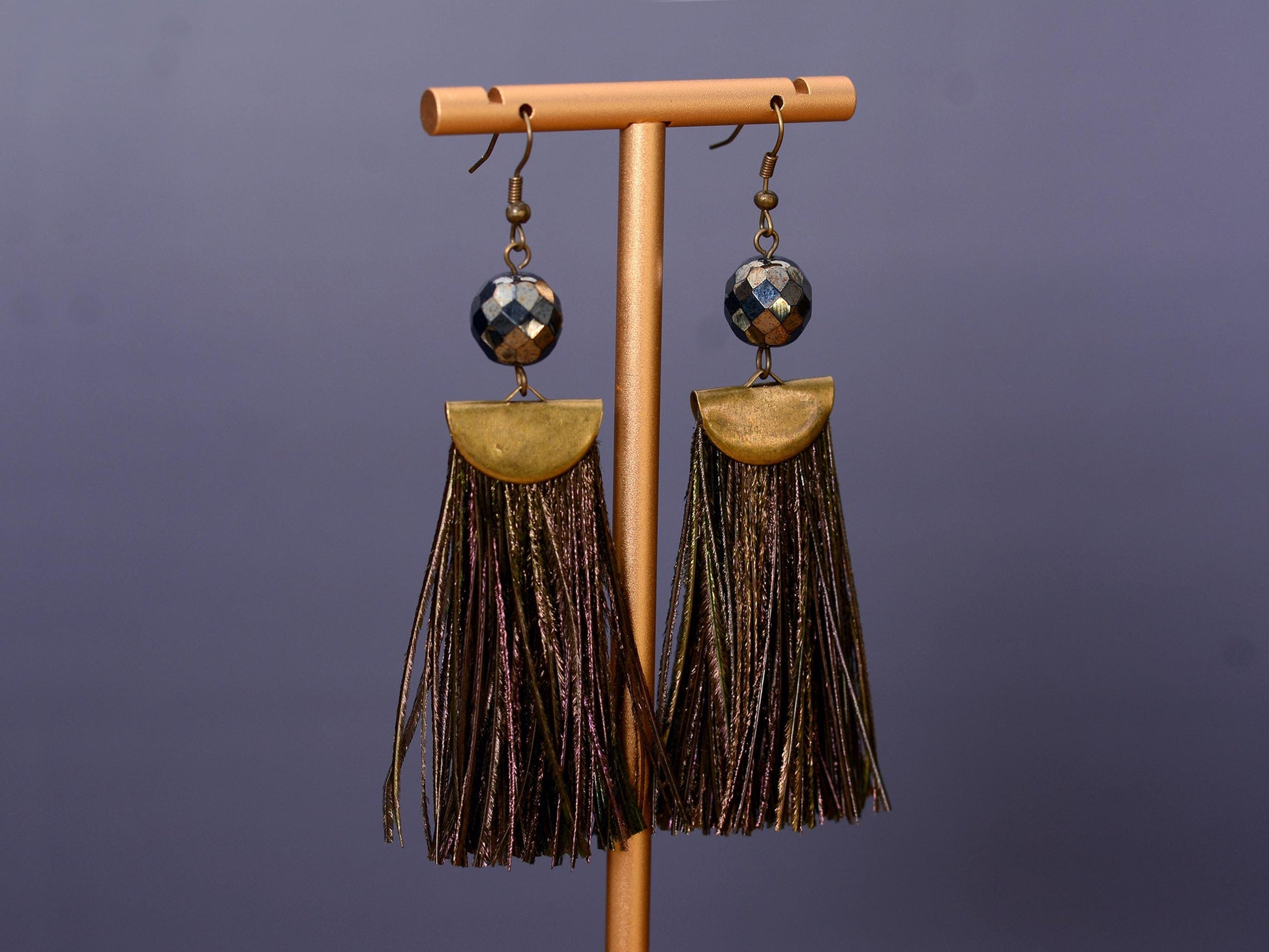 Shimmering Peacock Feather Tassel Earrings | Festival Earrings | Feather Jewellery | Long Earrings