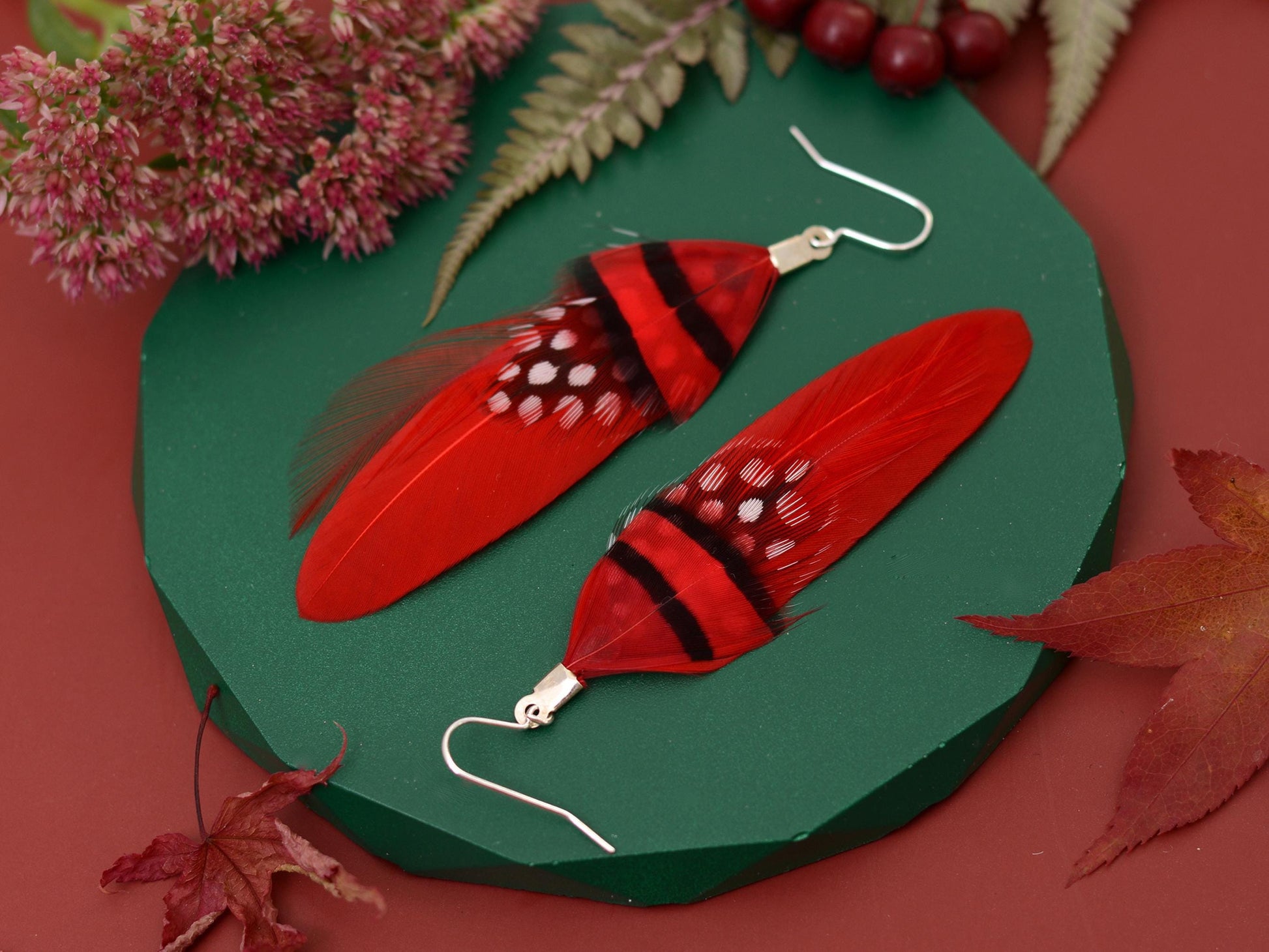 Red Feather Earrings | Festival Earrings | Feather Jewellery | Festival Jewellery | Drop Earrings