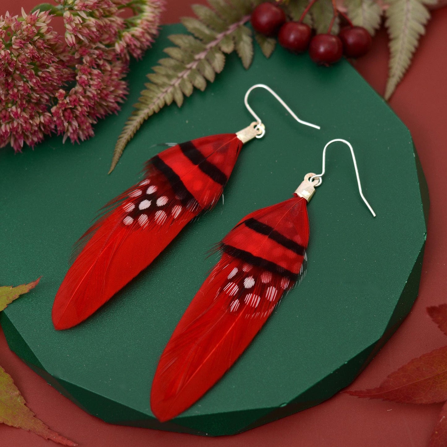 Red Feather Earrings | Festival Earrings | Feather Jewellery | Festival Jewellery | Drop Earrings