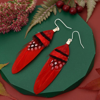 Red Feather Earrings | Festival Earrings | Feather Jewellery | Festival Jewellery | Drop Earrings
