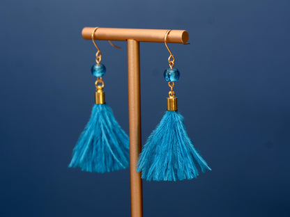 Bright Ocean Blue Feather Tassel Earrings | Festival Earrings | Feather Jewellery | Festival Jewellery
