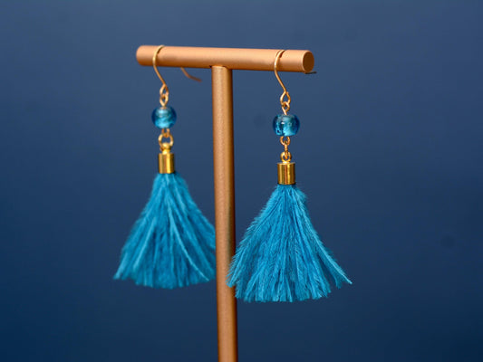 Bright Ocean Blue Feather Tassel Earrings | Festival Earrings | Feather Jewellery | Festival Jewellery