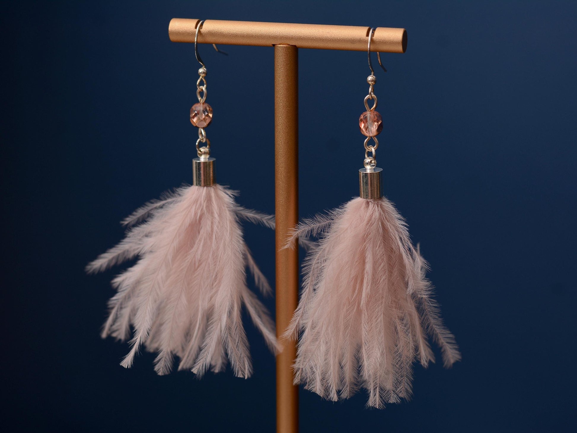 Powder Puff Blush Pink Ostrich FeatherTassel Earrings