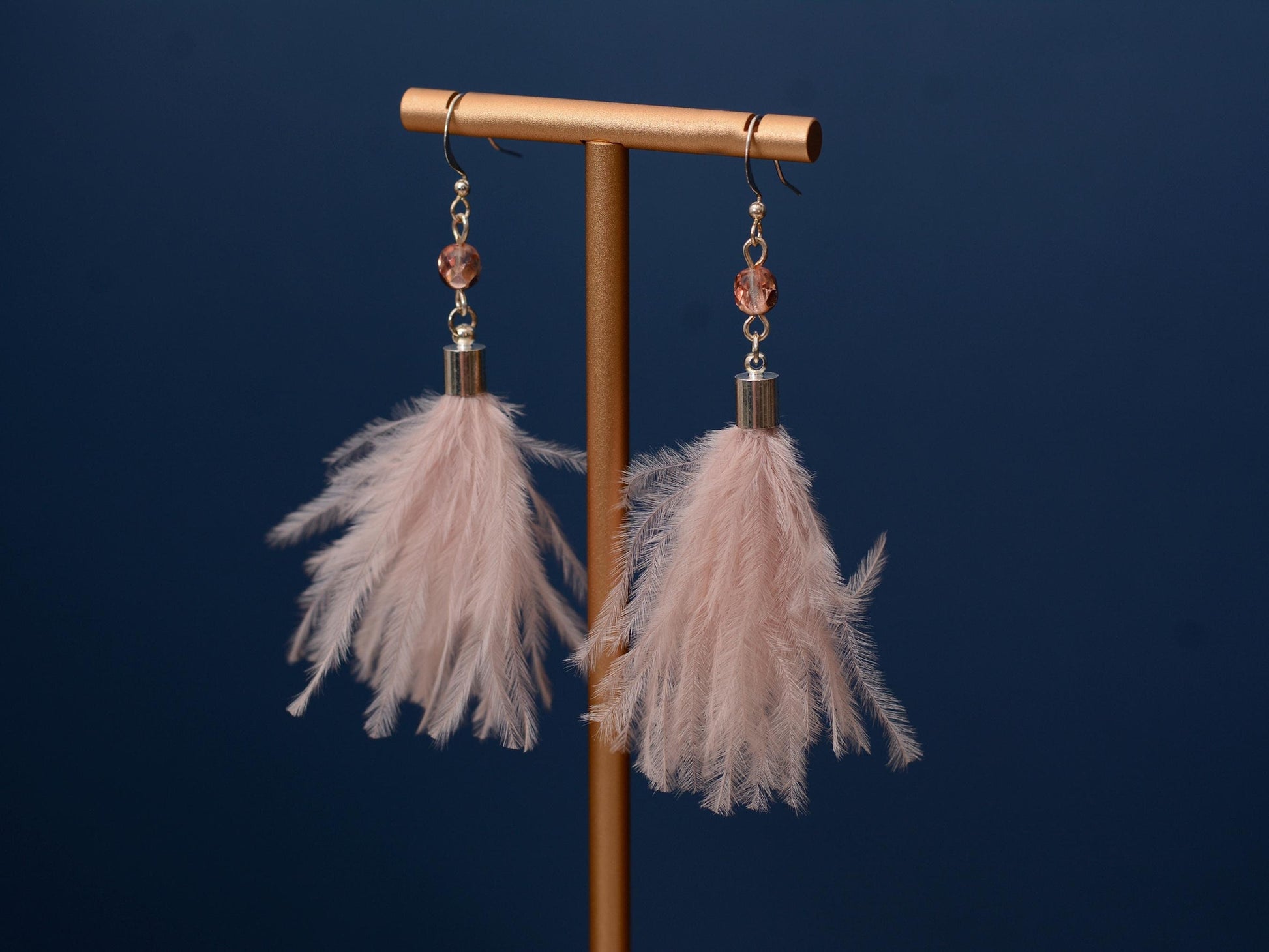 Powder Puff Blush Pink Ostrich FeatherTassel Earrings