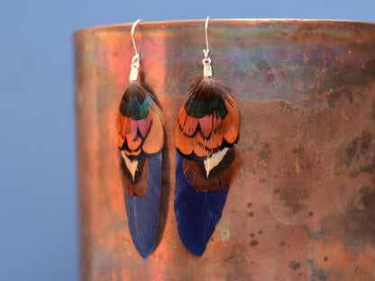 Navy Blue and Copper Small Feather Earrings | Festival Earrings | Feather Jewellery | Festival Jewellery | Drop Earrings