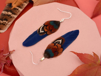 Navy Blue and Copper Small Feather Earrings | Festival Earrings | Feather Jewellery | Festival Jewellery | Drop Earrings