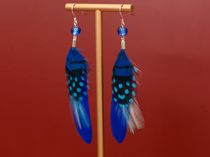 Bright Cobalt Blue Long Feather Earrings