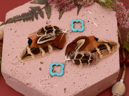 Tassel Pheasant Feather Earrings with Turquoise | Festival Earrings | Feather Jewellery | Festival Jewellery