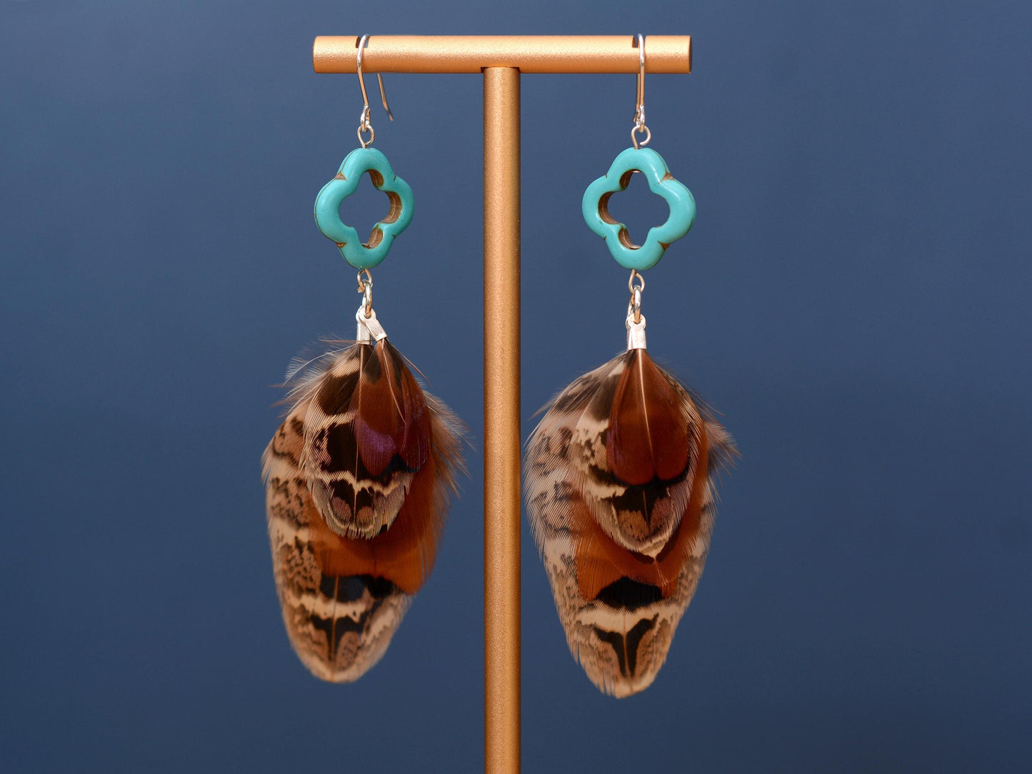 Tassel Pheasant Feather Earrings with Turquoise | Festival Earrings | Feather Jewellery | Festival Jewellery