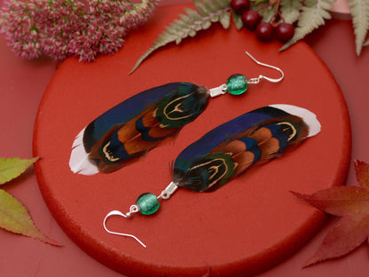 Blue and Turquoise Duck and Pheasant Feather Earrings | Pheasant Feather Earrings | Festival Earrings | Feather Jewellery | Drop Earrings