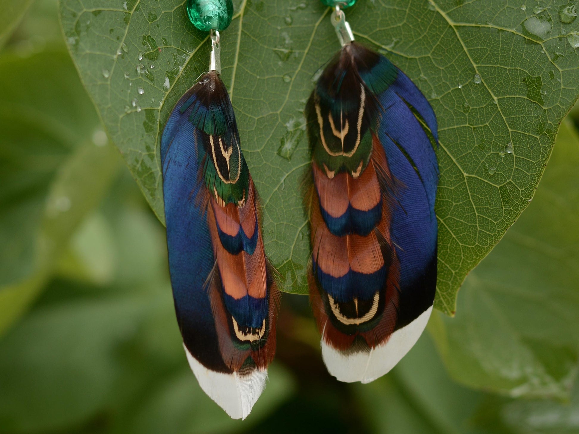 Blue and Turquoise Duck and Pheasant Feather Earrings | Pheasant Feather Earrings | Festival Earrings | Feather Jewellery | Drop Earrings