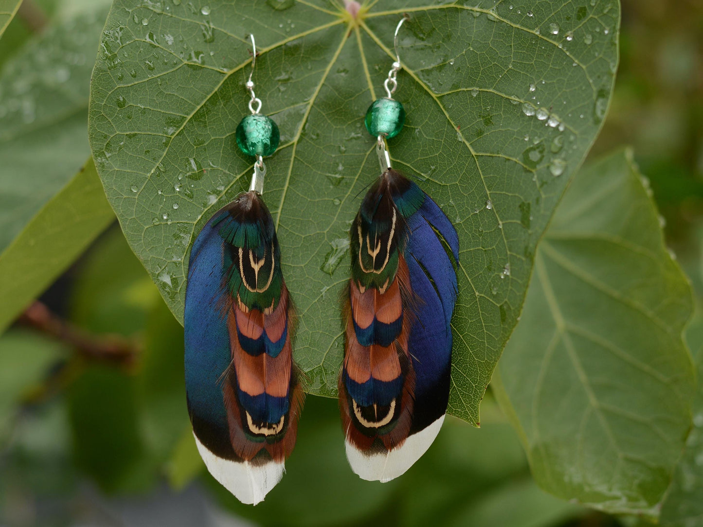 Blue and Turquoise Duck and Pheasant Feather Earrings | Pheasant Feather Earrings | Festival Earrings | Feather Jewellery | Drop Earrings