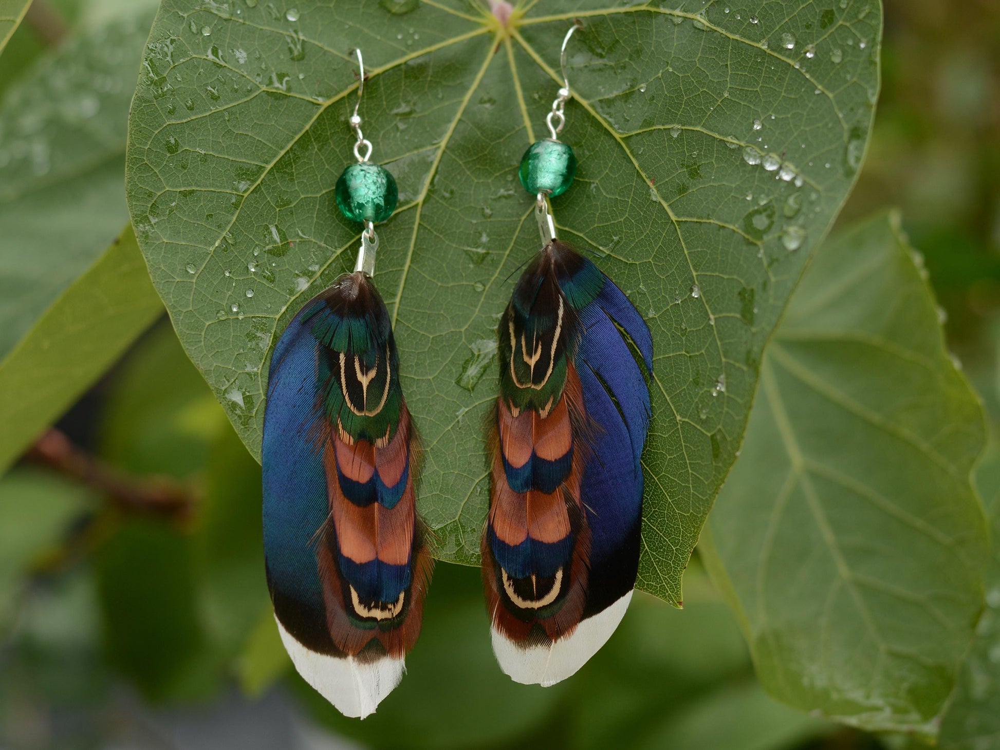 Blue and Turquoise Duck and Pheasant Feather Earrings | Pheasant Feather Earrings | Festival Earrings | Feather Jewellery | Drop Earrings