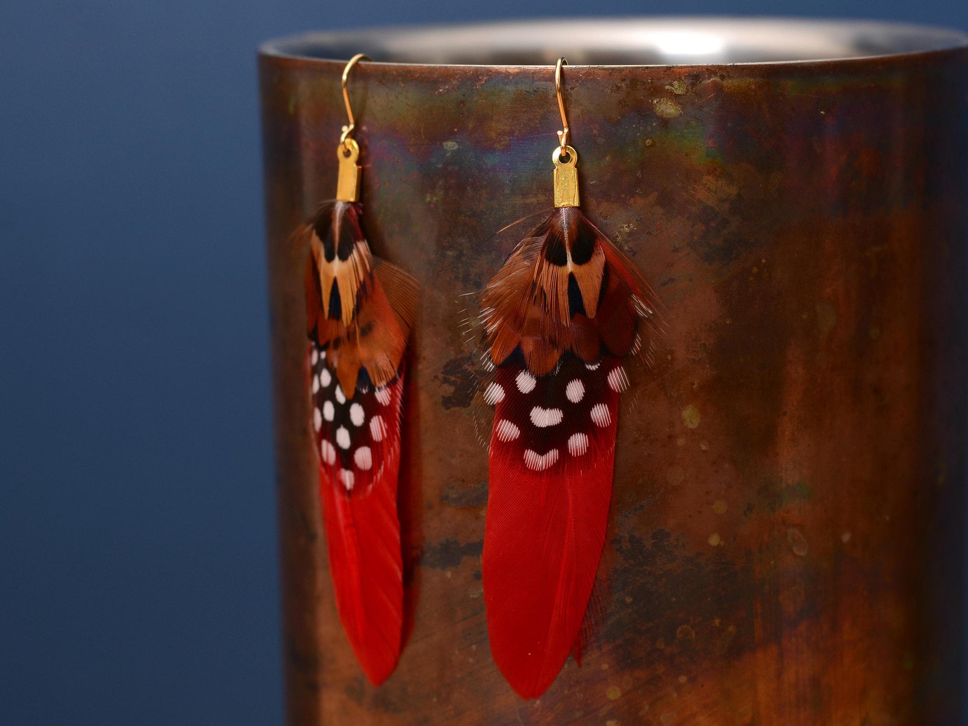 Red Pheasant Feather Earrings | Festival Earrings | Feather Jewellery | Festival Jewellery | Drop Earrings