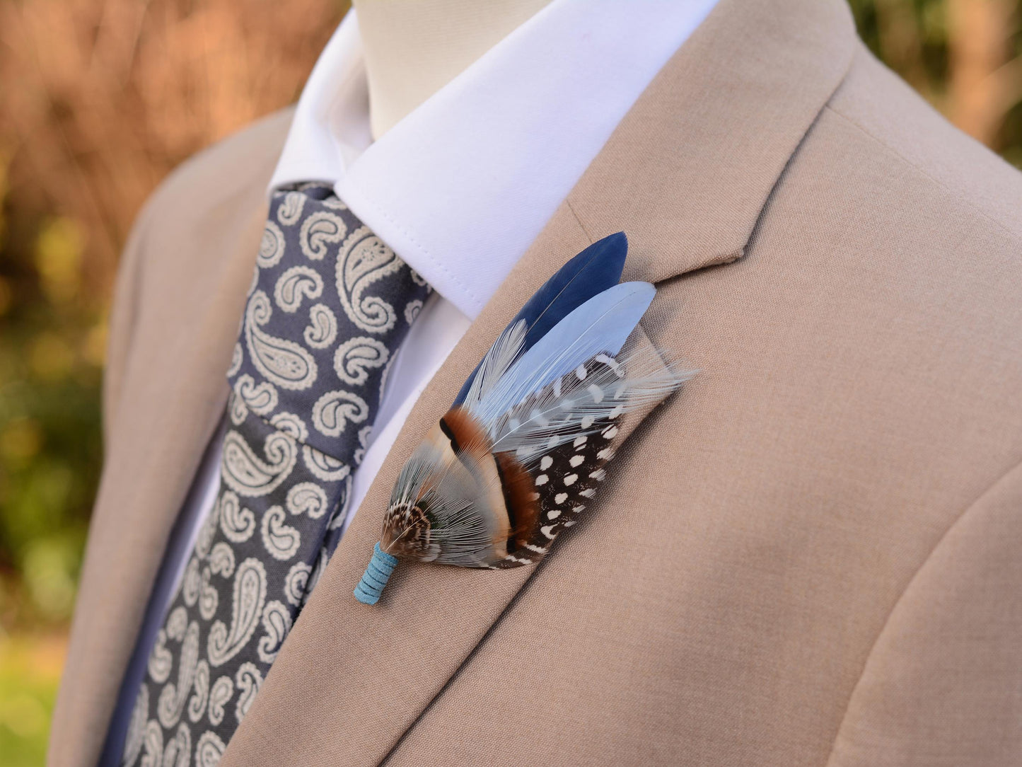 Navy and Pastel Blue Feather Pin | Feather Boutonniere / Hat Pin | Duck Feather Brooch
