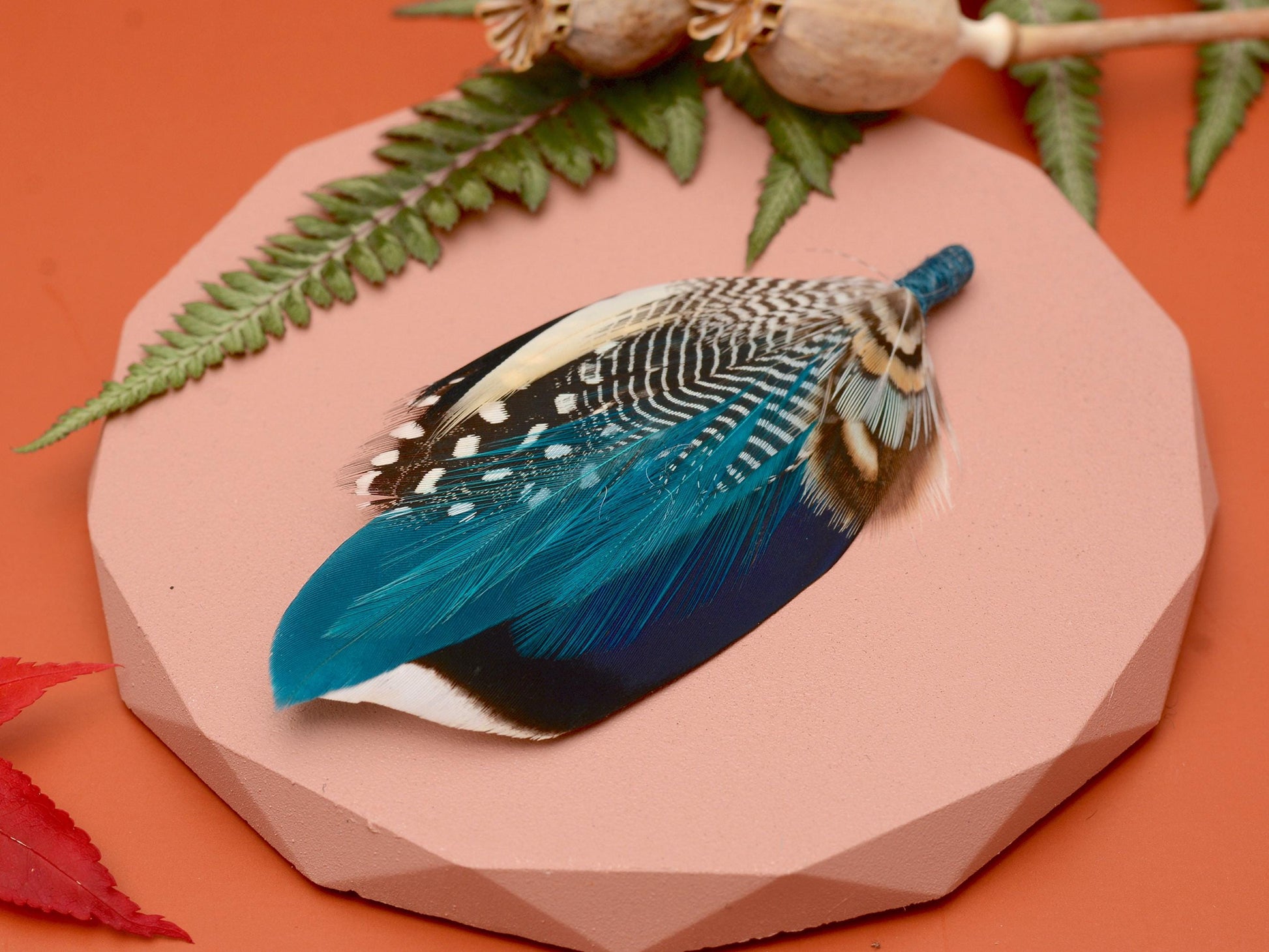 Blue and Teal Duck Feather Lapel Pin | Duck Feather Boutonniere | Pheasant Feather Brooch | Feather Hat Pin
