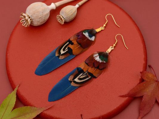 Navy Blue and Copper Feather Earrings | Pheasant Feather Earrings | Festival Earrings | Feather Jewellery | Drop Earrings