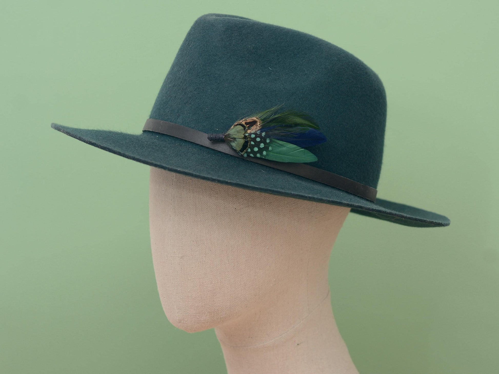 Navy Blue and Bottle Green Feather Boutonniere | Duck Feather Hat Pin | Pheasant Feather Brooch