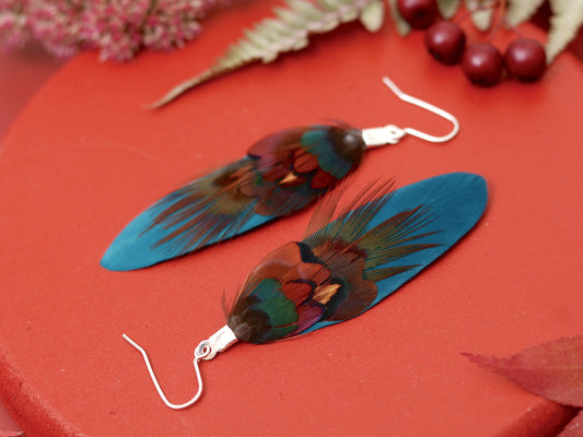 Teal and Copper Pheasant Feather Earrings | Festival Earrings | Feather Jewellery | Festival Jewellery | Drop Earrings