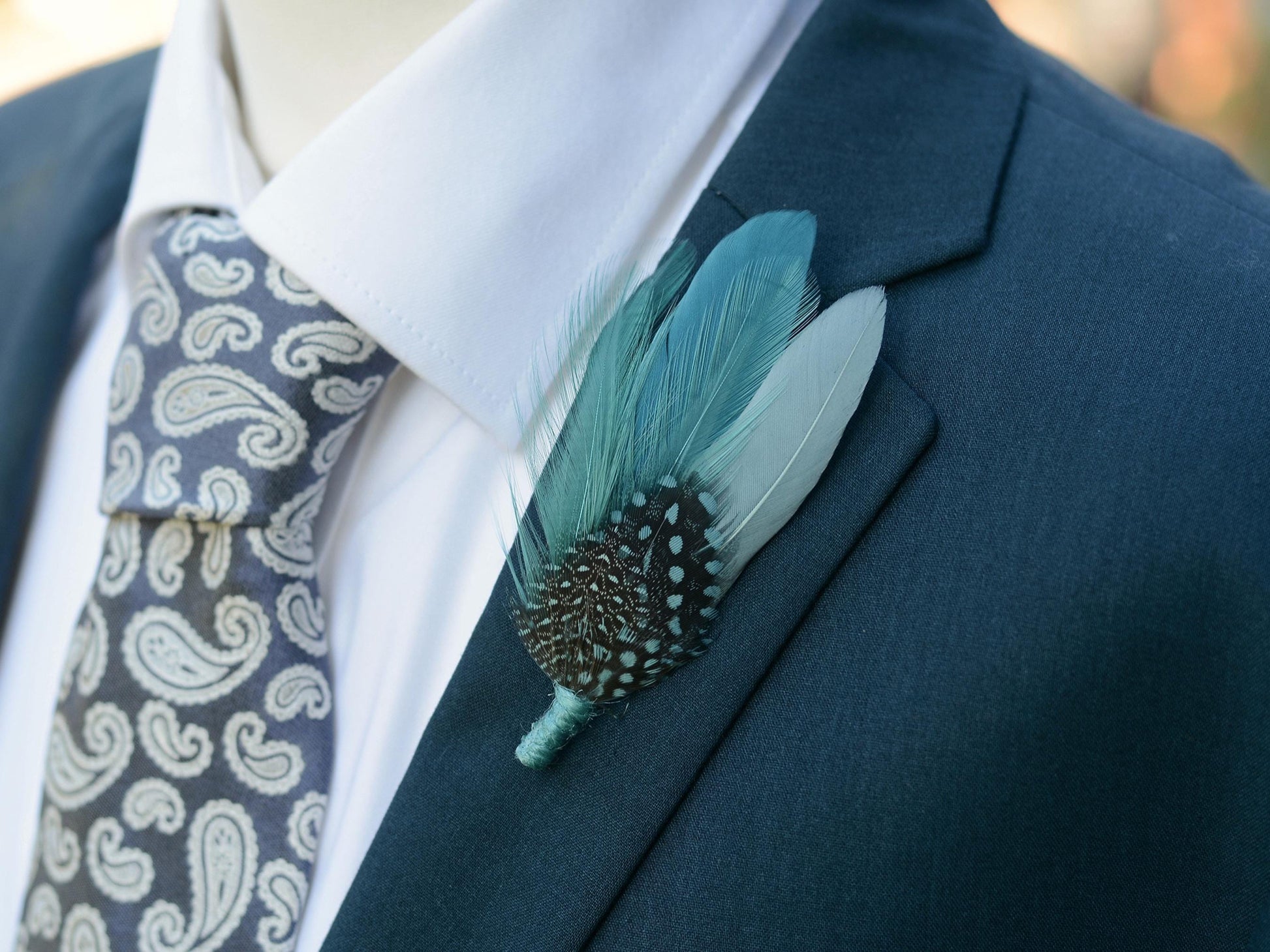 Teal and Sage Green Ombre Duck Feather Lapel Pin / Hat Pin | Duck Feather Boutonniere | Duck Feather Brooch