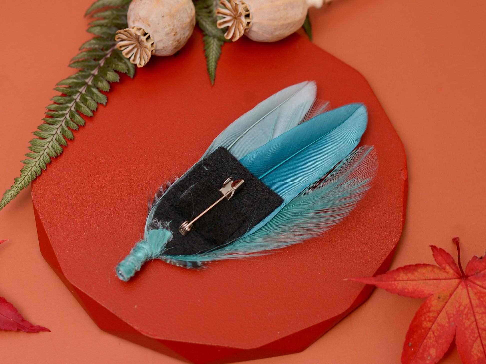 Teal and Sage Green Ombre Duck Feather Lapel Pin / Hat Pin | Duck Feather Boutonniere | Duck Feather Brooch