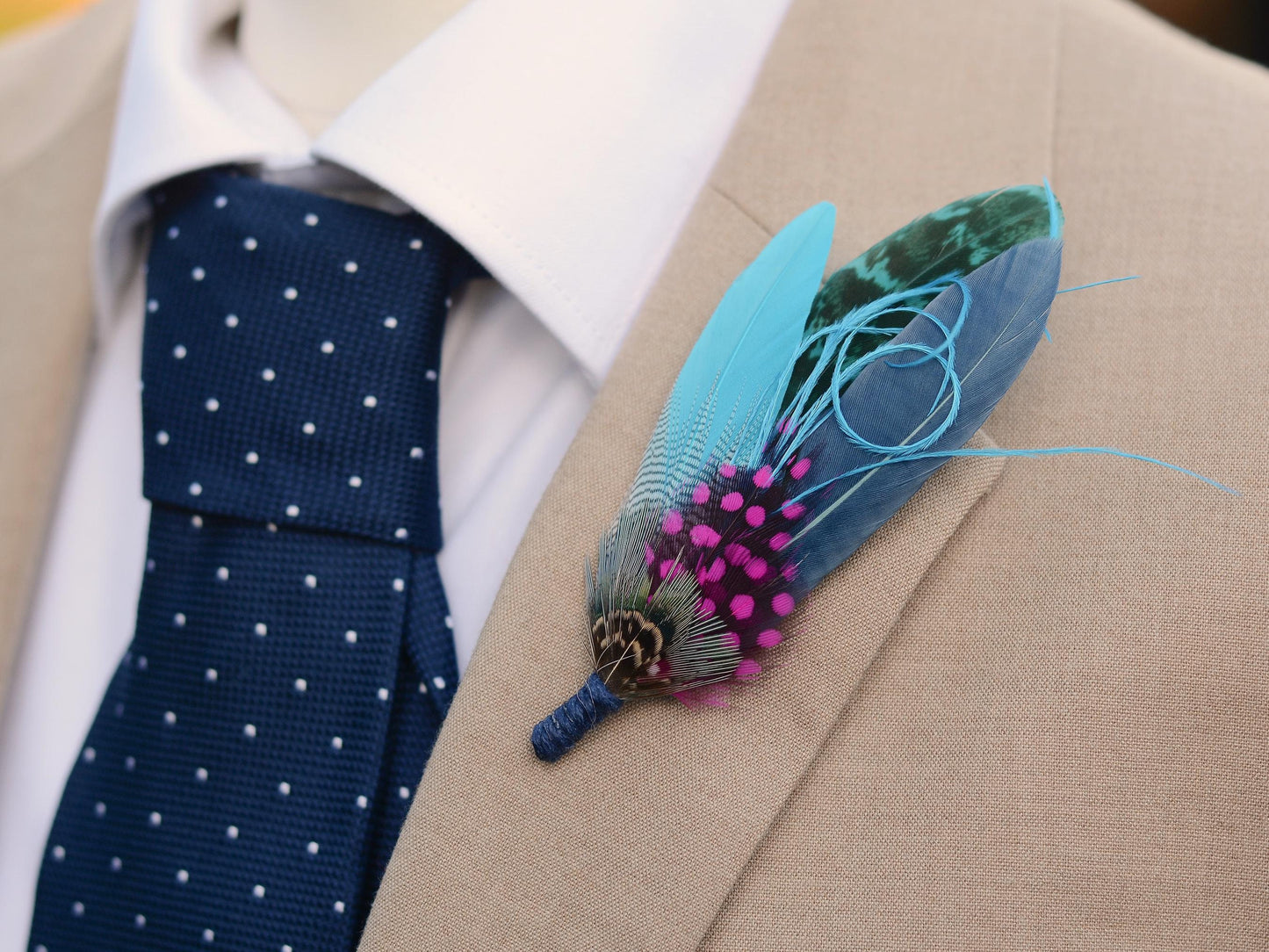 Turquoise Blue and Pink Feather Pin | Pheasant Feather Boutonniere | Feather Brooch | Feather Hat Pin