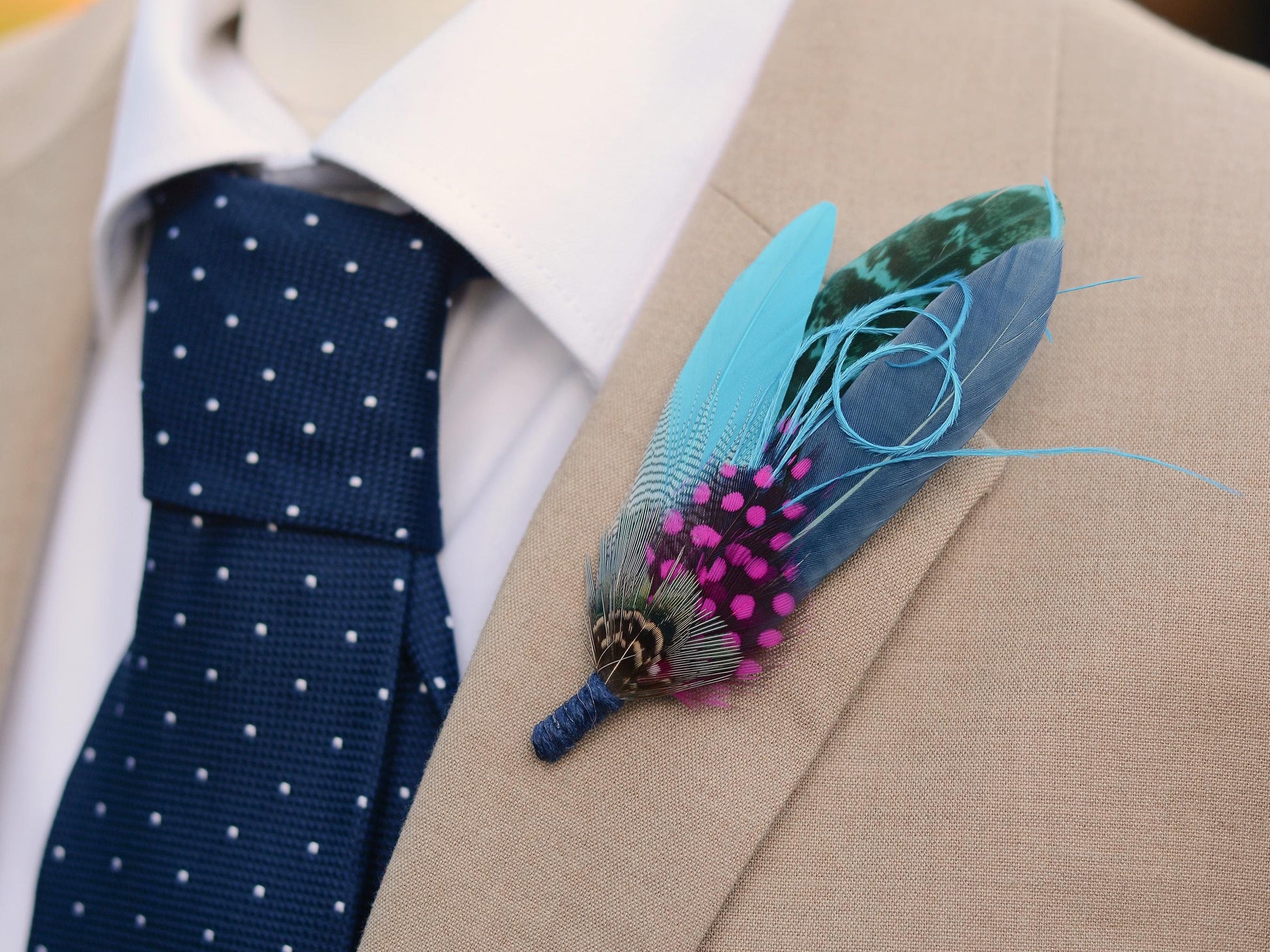 Turquoise Blue and Pink Feather Pin | Pheasant Feather Boutonniere | Feather Brooch | Feather Hat Pin