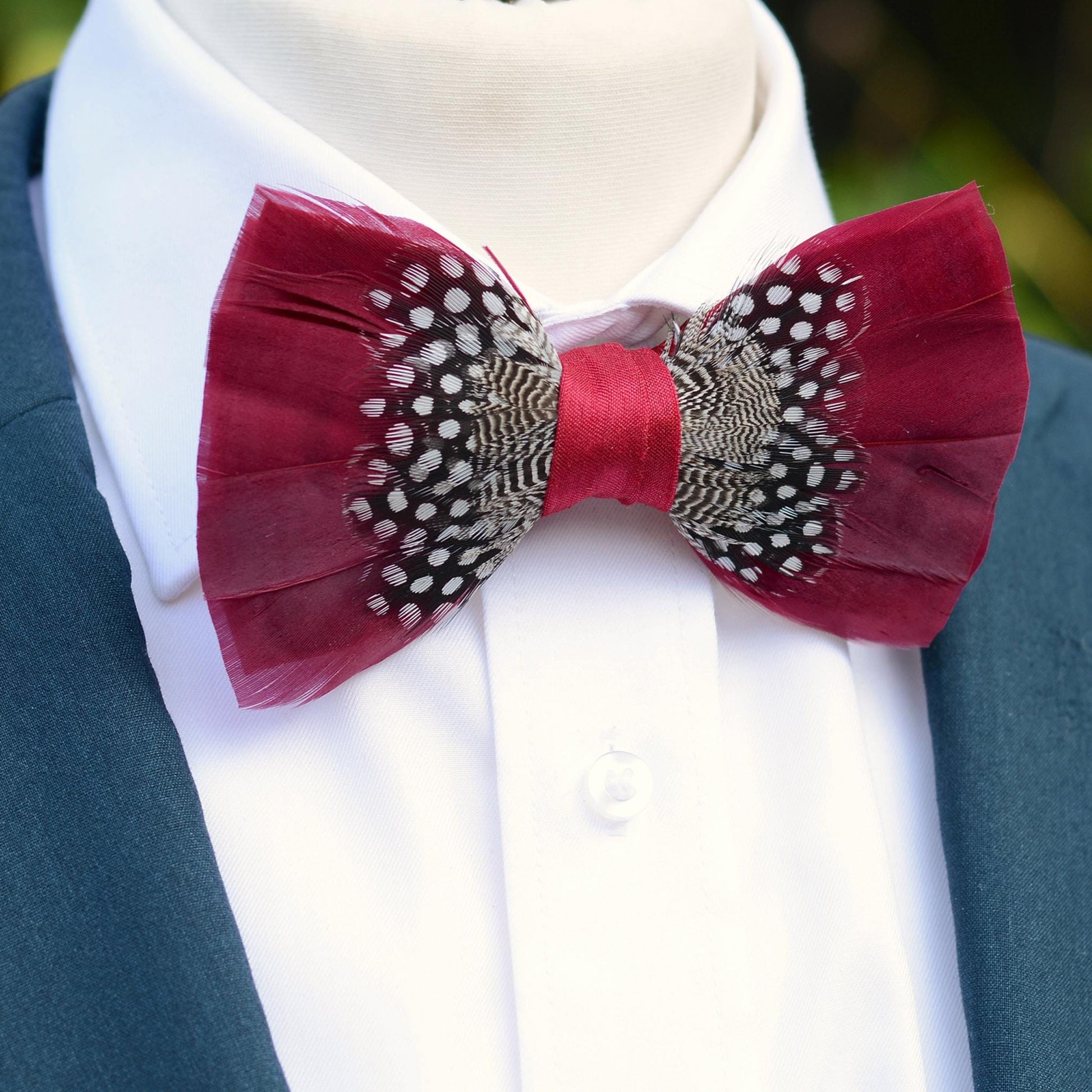 Feather Bow Tie in Light Burgundy and Polka Dot | Grooms Outfit | Feather Neck Tie | Mens Gift | Black Tie | Wedding