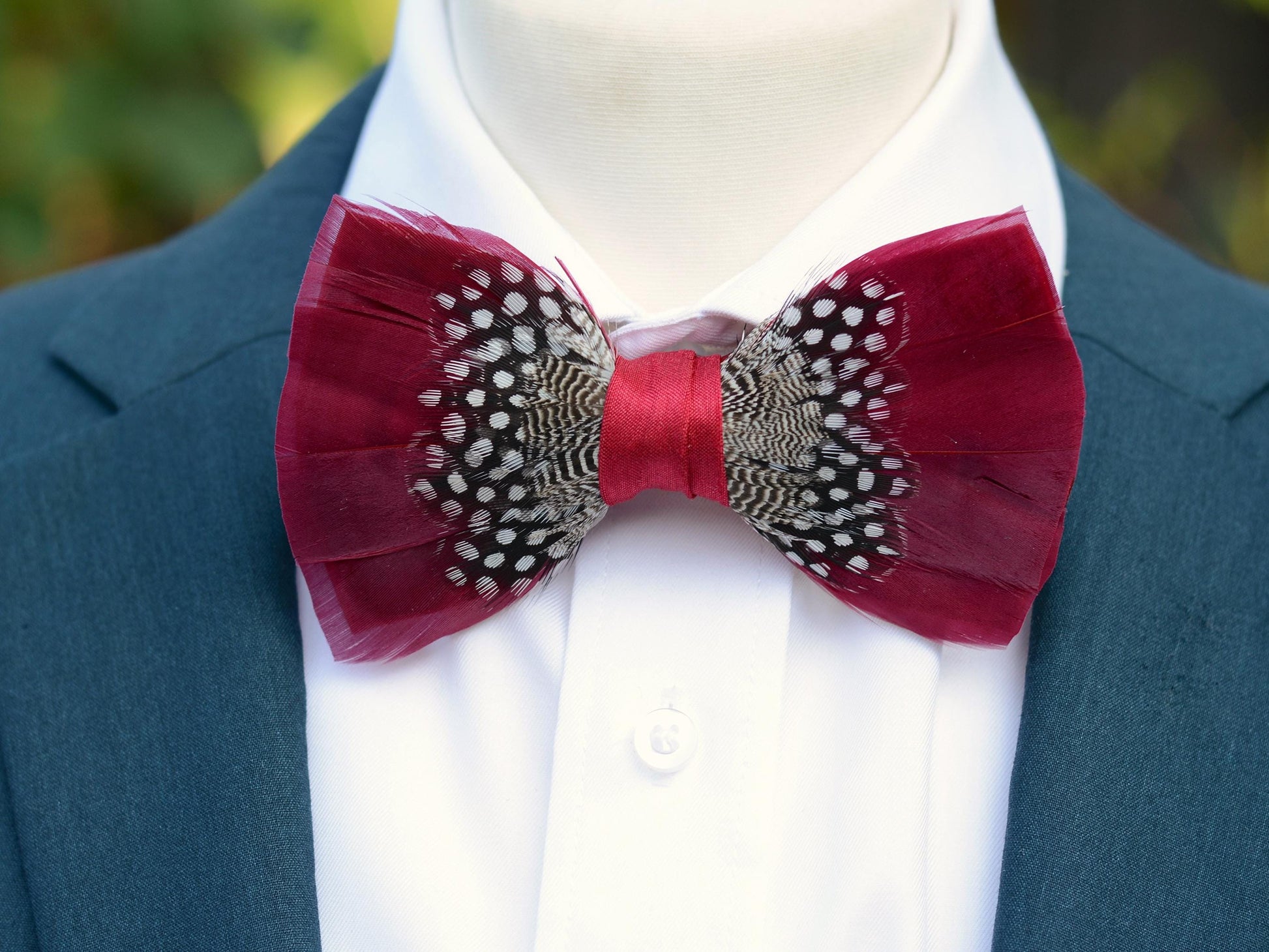 Feather Bow Tie in Light Burgundy and Polka Dot | Grooms Outfit | Feather Neck Tie | Mens Gift | Black Tie | Wedding
