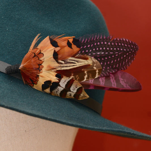 Plum Purple and Copper Pheasant Feather Lapel Pin No.291 | Unique Pheasant Feather Boutonniere