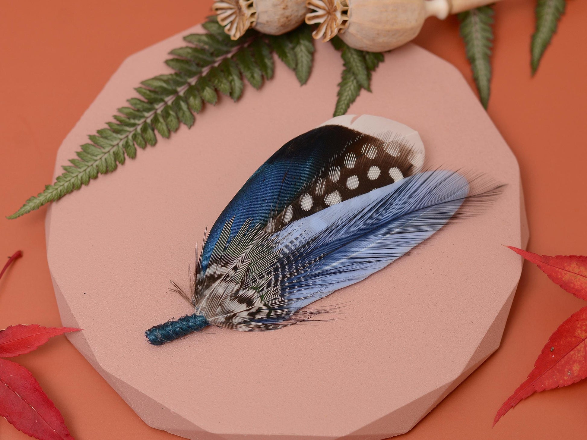 Small Navy and Pastel Blue Feather Boutonniere / Hat Pin | Blue Feather Pin | Duck Feather Brooch